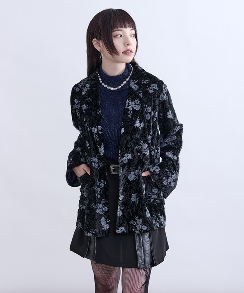 セール】フラワークラッシュベロアジャケット/ setup対応（テーラード