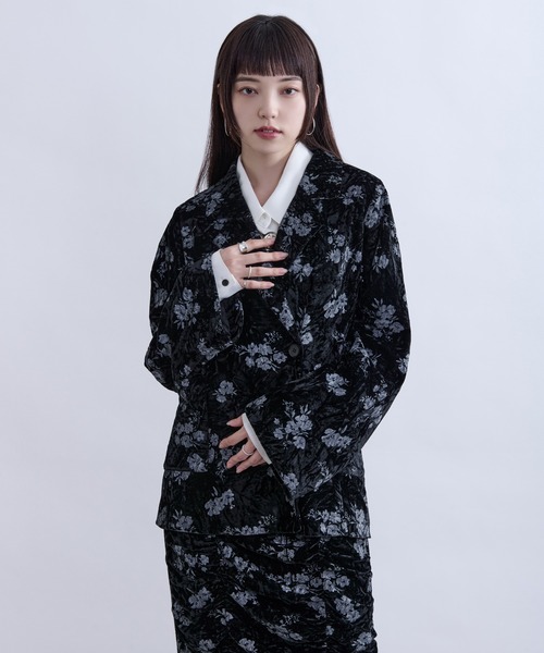 セール】フラワークラッシュベロアジャケット/ setup対応（テーラード