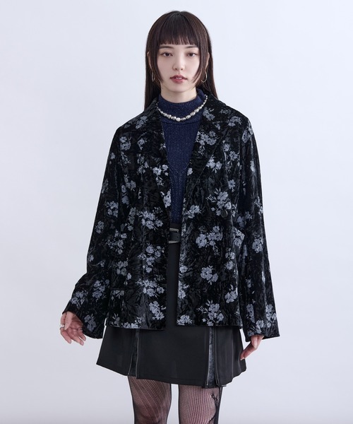 セール】フラワークラッシュベロアジャケット/ setup対応（テーラード