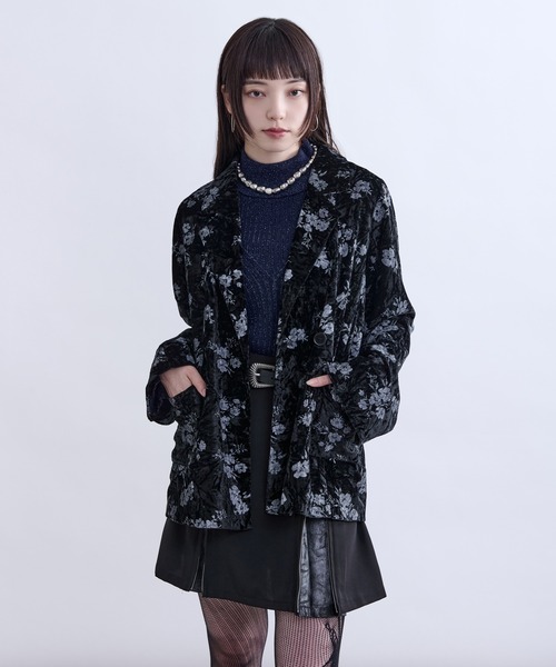 セール】フラワークラッシュベロアジャケット/ setup対応（テーラード