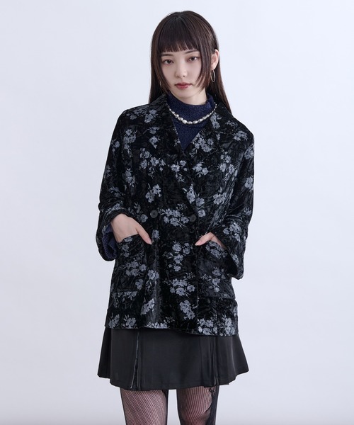 セール】フラワークラッシュベロアジャケット/ setup対応（テーラード