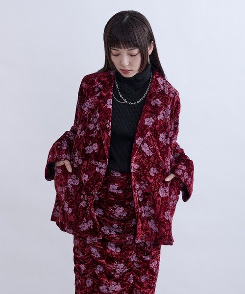 セール】フラワークラッシュベロアジャケット/ setup対応（テーラード