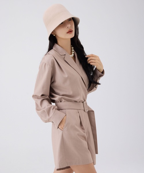 EIMY ISTOIRE（エイミーイストワール）の「テーラードシャツロンパース（つなぎ/オールインワン・レディース・ブラウン/ピンクベージュ・36/38）」の4枚目の写真