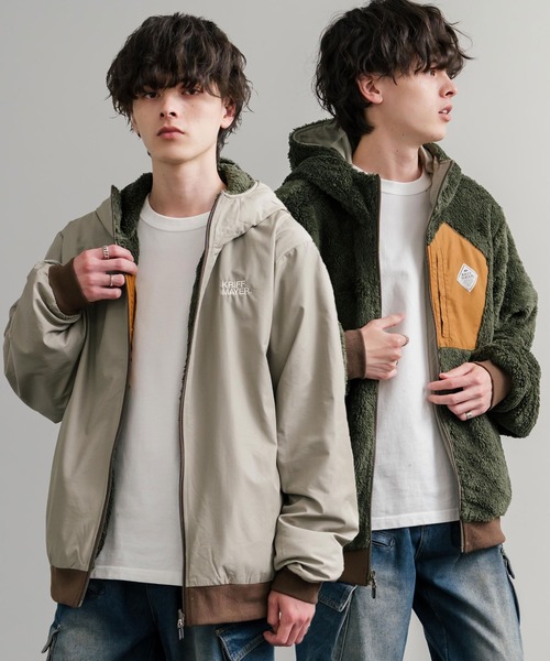 KRIFF MAYER（クリフメイヤー）の「KRIFF MAYER クリフメイヤー2WAY リバーシブル ひっくりフード付きボアジャケット/ロゴ刺繍入りマウンテンパーカー 2514403（マウンテンパーカー・メンズ・ブラック/その他/マルチ/グレイッシュベージュ/カーキ/その他1・M/L/XL）」の3枚目の写真