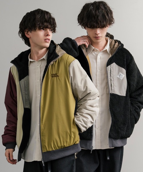 KRIFF MAYER（クリフメイヤー）の「KRIFF MAYER クリフメイヤー2WAY リバーシブル ひっくりフード付きボアジャケット/ロゴ刺繍入りマウンテンパーカー 2514403（マウンテンパーカー・メンズ・ブラック/その他/マルチ/グレイッシュベージュ/カーキ/その他1・M/L/XL）」の5枚目の写真