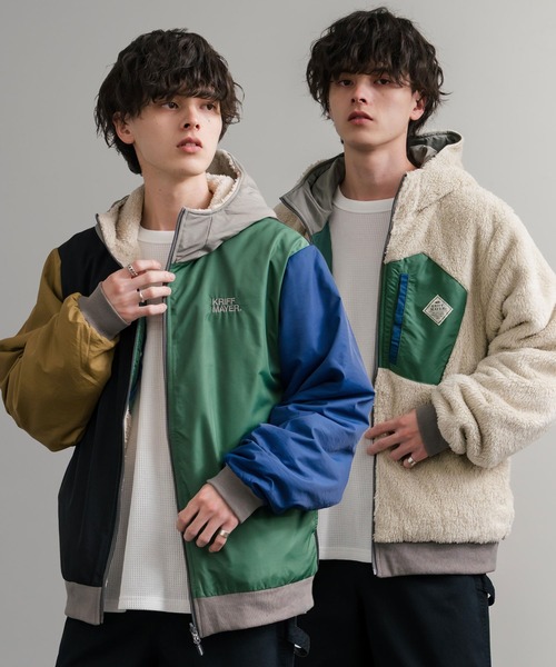 KRIFF MAYER（クリフメイヤー）の「KRIFF MAYER クリフメイヤー2WAY リバーシブル ひっくりフード付きボアジャケット/ロゴ刺繍入りマウンテンパーカー 2514403（マウンテンパーカー・メンズ・ブラック/その他/マルチ/グレイッシュベージュ/カーキ/その他1・M/L/XL）」の6枚目の写真