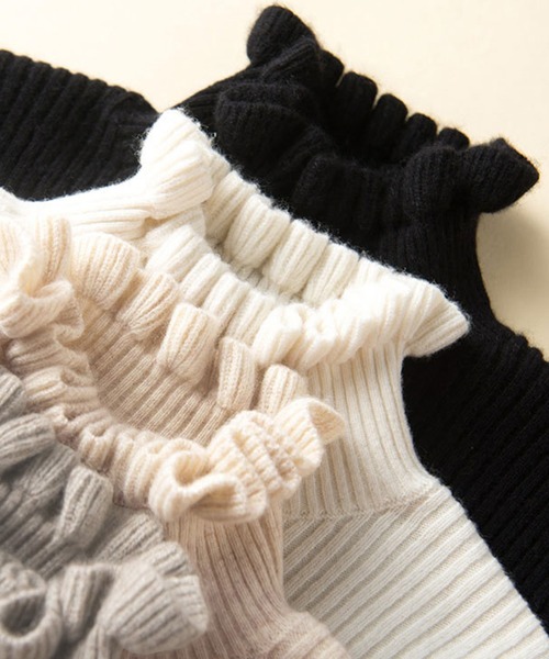 DAY CLOSET(デイ クローゼット)の「華やかネックライン。長袖フリルネックリブニットトップス レディース(ニット/セーター・レディース・グレイッシュベージュ/ネイビー/キャメル/キナリ/グレー/ホワイト/ブラック・FREE)」の17枚目の写真