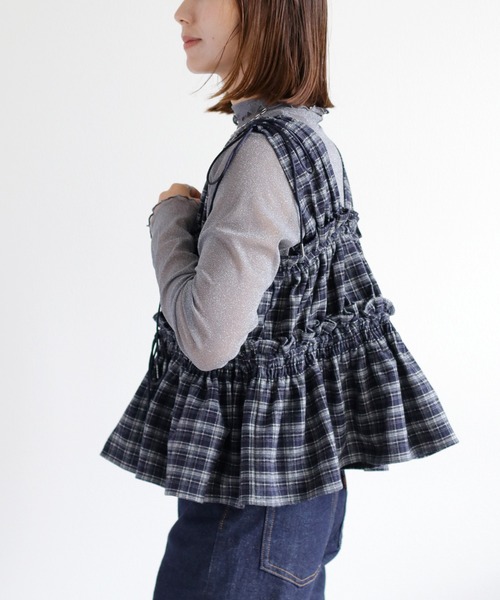 セール】〈秋冬仕様の新色♪〉チェックシャーリングビスチェ（ベスト