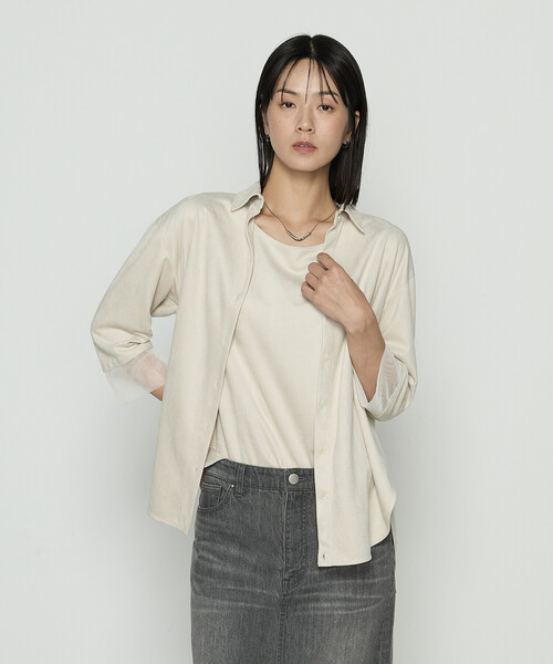 Gabardine K.T(ギャバジンケーティー)の「ポリスエード タンクトップ付きブラウス(シャツ/ブラウス・レディース・ブラック/カーキ/キナリ・9号)」の10枚目の写真
