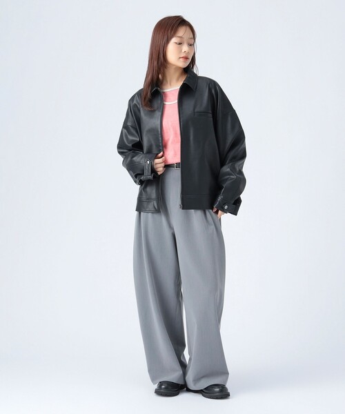 BEAMS HEART(ビームスハート)の「フェイクレザー ジップ ブルゾン(ブルゾン・レディース・ブラウン系その他2/ブラック・MEDIUM/SMALL)」の3枚目の写真