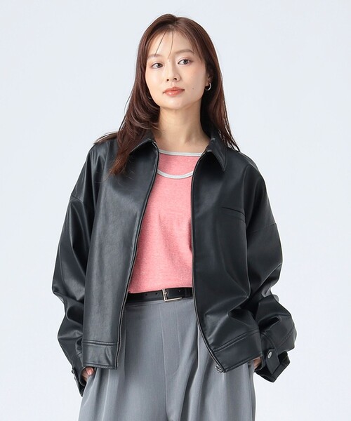 BEAMS HEART(ビームスハート)の「フェイクレザー ジップ ブルゾン(ブルゾン・レディース・ブラウン系その他2/ブラック・MEDIUM/SMALL)」の5枚目の写真