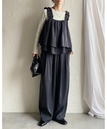 She's Closet | 肩フリルショルダーギャザーキャミソールビスチェ&ロングカーブワイドパンツセットアップ(セットアップ)