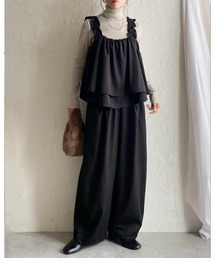 She's Closet(シーズクローゼット)の肩フリルショルダーギャザーキャミソールビスチェ&ロングカーブワイドパンツセットアップ(セットアップ)