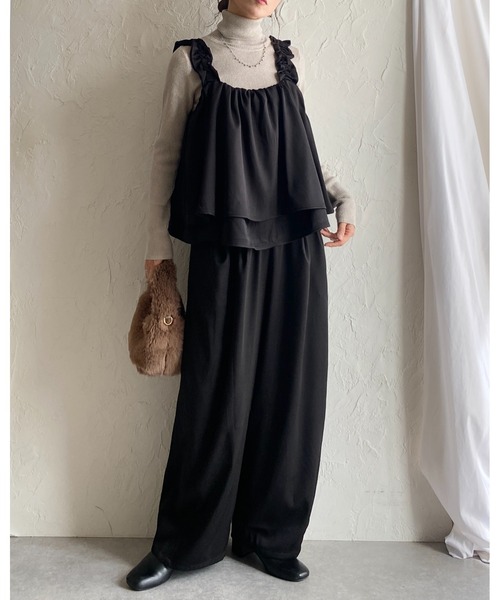 セール】肩フリルショルダーギャザーキャミソールビスチェ＆ロング