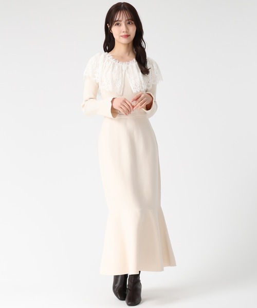 31 Sons de mode（トランテアン　ソン　ドゥ　モード）の「2025秋冬新作 ビックレース衿マーメイドワンピース（ワンピース・レディース・ベージュ/ブラック/ブラウン・ﾌﾘ-）」の3枚目の写真