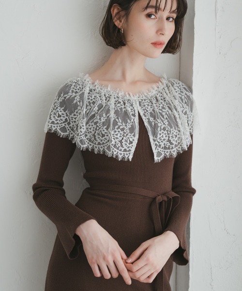 31 Sons de mode（トランテアン　ソン　ドゥ　モード）の「2025秋冬新作 ビックレース衿マーメイドワンピース（ワンピース・レディース・ベージュ/ブラック/ブラウン・ﾌﾘ-）」の2枚目の写真