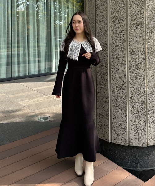31 Sons de mode（トランテアン　ソン　ドゥ　モード）の「2025秋冬新作 ビックレース衿マーメイドワンピース（ワンピース・レディース・ベージュ/ブラック/ブラウン・ﾌﾘ-）」の6枚目の写真