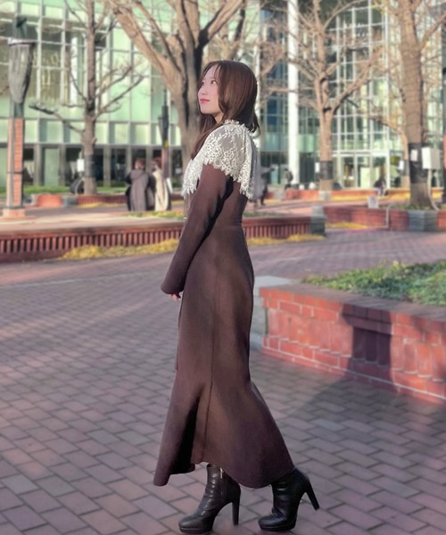 31 Sons de mode（トランテアン　ソン　ドゥ　モード）の「2025秋冬新作 ビックレース衿マーメイドワンピース（ワンピース・レディース・ベージュ/ブラック/ブラウン・ﾌﾘ-）」の5枚目の写真