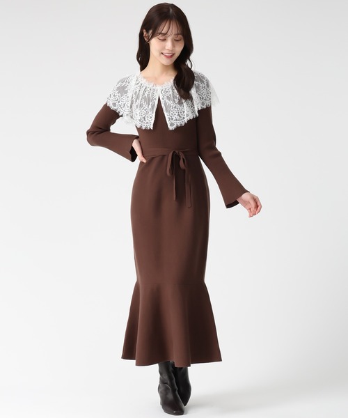 31 Sons de mode（トランテアン　ソン　ドゥ　モード）の「2025秋冬新作 ビックレース衿マーメイドワンピース（ワンピース・レディース・ベージュ/ブラック/ブラウン・ﾌﾘ-）」の8枚目の写真