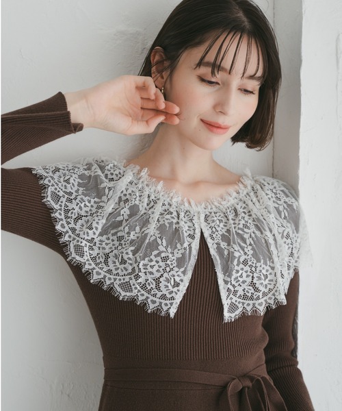 31 Sons de mode（トランテアン　ソン　ドゥ　モード）の「2025秋冬新作 ビックレース衿マーメイドワンピース（ワンピース・レディース・ベージュ/ブラック/ブラウン・ﾌﾘ-）」の14枚目の写真