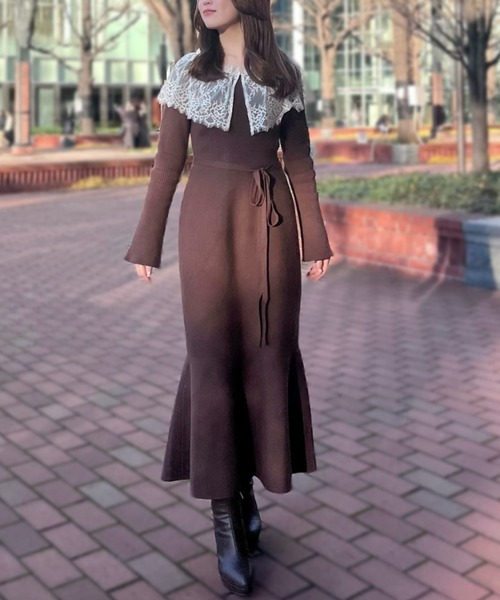 31 Sons de mode（トランテアン　ソン　ドゥ　モード）の「2025秋冬新作 ビックレース衿マーメイドワンピース（ワンピース・レディース・ベージュ/ブラック/ブラウン・ﾌﾘ-）」の12枚目の写真