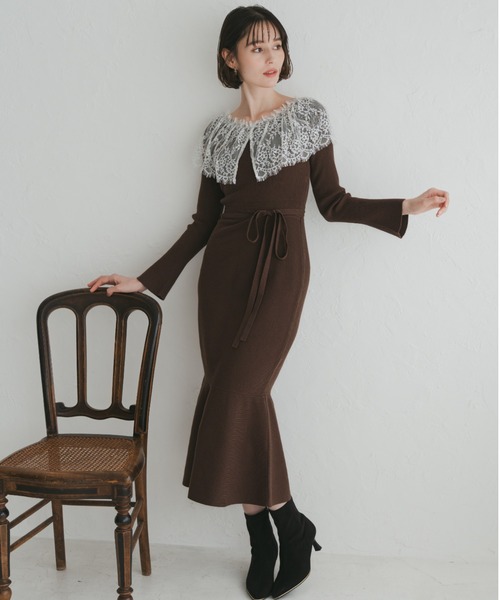 31 Sons de mode（トランテアン　ソン　ドゥ　モード）の「2025秋冬新作 ビックレース衿マーメイドワンピース（ワンピース・レディース・ベージュ/ブラック/ブラウン・ﾌﾘ-）」の15枚目の写真