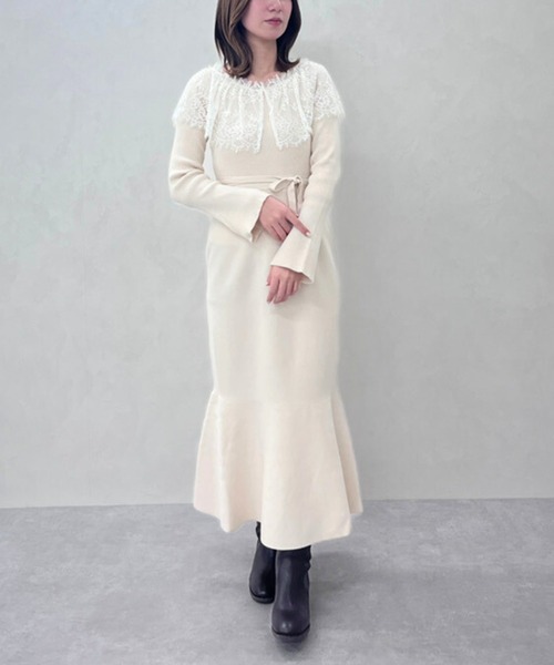 31 Sons de mode（トランテアン　ソン　ドゥ　モード）の「2025秋冬新作 ビックレース衿マーメイドワンピース（ワンピース・レディース・ベージュ/ブラック/ブラウン・ﾌﾘ-）」の10枚目の写真