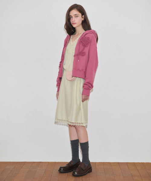 Rose Frill Hoodie Zipup (Rose)（パーカー）｜SINOON（シヌーン）の
