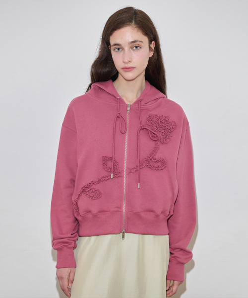 トップス sinoon Rose Frill Hoodie Zipup Rose Frill Hoodie Zipup (Rose)（パーカー）｜SINOON（シヌーン）の