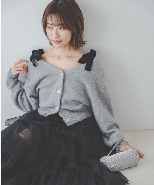 SNIDEL（スナイデル）の「フォックスビジューカーディガン（カーディガン/ボレロ・レディース・グレー/アイボリー/ピンクベージュ/レッド・F）」の15枚目の写真