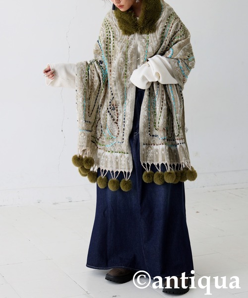 セール】ファー付き ポンチョ（ポンチョ）｜antiqua（アンティカ）の