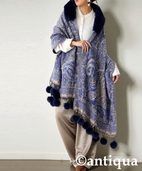 セール】ファー付き ポンチョ（ポンチョ）｜antiqua（アンティカ）の