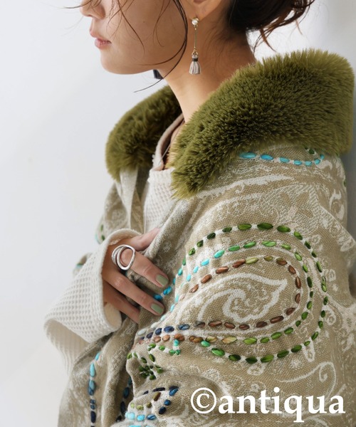 antiqua（アンティカ）の「ファー付き ポンチョ（ポンチョ・レディース・ブルー/ベージュ/ブラック・FREE）」の13枚目の写真