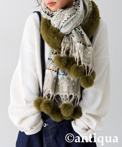 antiqua（アンティカ）の「ファー付き ポンチョ（ポンチョ・レディース・ブルー/ベージュ/ブラック・FREE）」の14枚目の写真