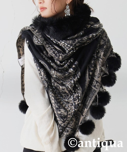 antiqua（アンティカ）の「ファー付き ポンチョ（ポンチョ・レディース・ブルー/ベージュ/ブラック・FREE）」の7枚目の写真