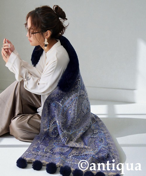 antiqua（アンティカ）の「ファー付き ポンチョ（ポンチョ・レディース・ブルー/ベージュ/ブラック・FREE）」の20枚目の写真