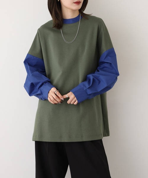 A.N.L(エーエヌエル レーベル)の「A.N.L フェイクレイヤードプルオーバー 長袖(Tシャツ/カットソー・レディース・カーキ/コーラル・38)」の2枚目の写真