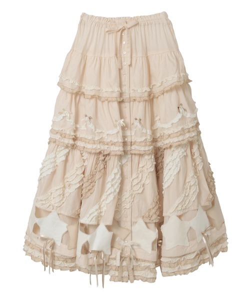 PINK HOUSE（ピンクハウス）の「星ワッペン使い配色フリルスカート（スカート・レディース・ホワイト/ピンク/キナリ/ブラック/ライトブルー・フリー）」の3枚目の写真