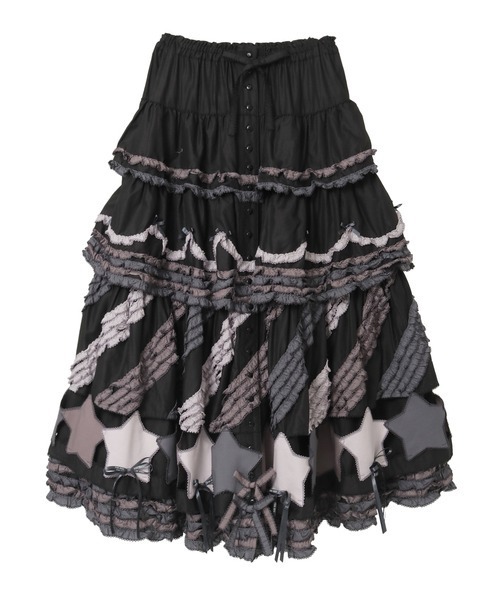 PINK HOUSE（ピンクハウス）の「星ワッペン使い配色フリルスカート（スカート・レディース・ホワイト/ピンク/キナリ/ブラック/ライトブルー・フリー）」の4枚目の写真