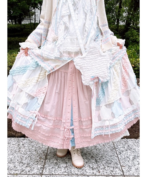 PINK HOUSE（ピンクハウス）の「星ワッペン使い配色フリルスカート（スカート・レディース・ホワイト/ピンク/キナリ/ブラック/ライトブルー・フリー）」の7枚目の写真