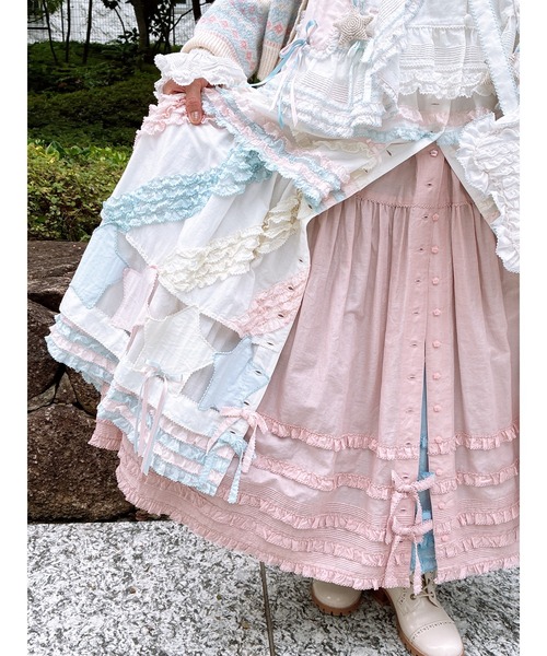 PINK HOUSE（ピンクハウス）の「星ワッペン使い配色フリルスカート（スカート・レディース・ホワイト/ピンク/キナリ/ブラック/ライトブルー・フリー）」の8枚目の写真
