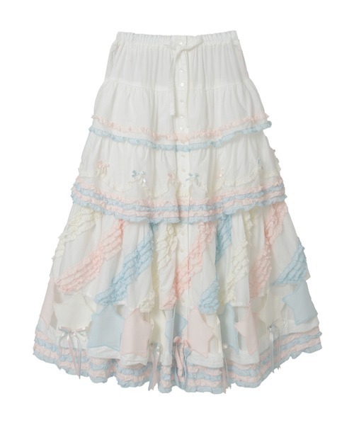 PINK HOUSE（ピンクハウス）の「星ワッペン使い配色フリルスカート（スカート・レディース・ホワイト/ピンク/キナリ/ブラック/ライトブルー・フリー）」の11枚目の写真