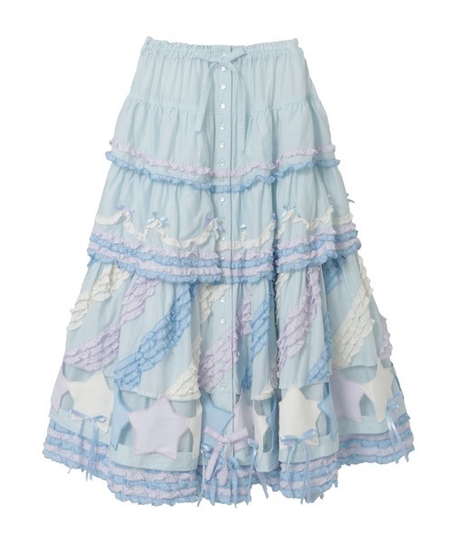 PINK HOUSE（ピンクハウス）の「星ワッペン使い配色フリルスカート（スカート・レディース・ホワイト/ピンク/キナリ/ブラック/ライトブルー・フリー）」の13枚目の写真