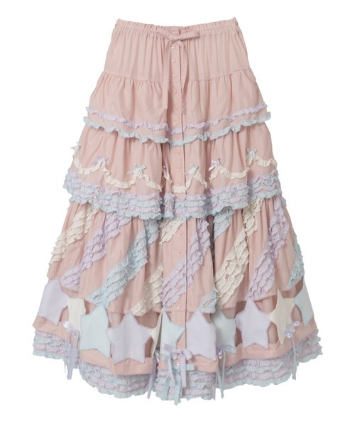 PINK HOUSE（ピンクハウス）の「星ワッペン使い配色フリルスカート（スカート・レディース・ホワイト/ピンク/キナリ/ブラック/ライトブルー・フリー）」の22枚目の写真