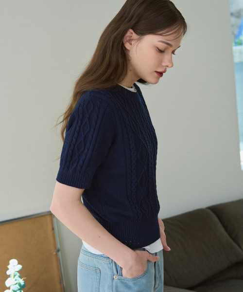 DRAWFIT WOMEN（ドローフィットウーマン）の「スカシケーブル半袖ニット[スカイブルー]（Tシャツ/カットソー・レディース・その他・MEDIUM/SMALL）」の15枚目の写真