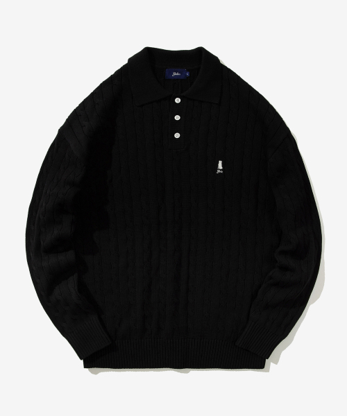 YALE(イェール)の「ケーブルポロニット_ブラック(ニット/セーター・レディース・その他・SMALL/MEDIUM/LARGE)」の1枚目の写真
