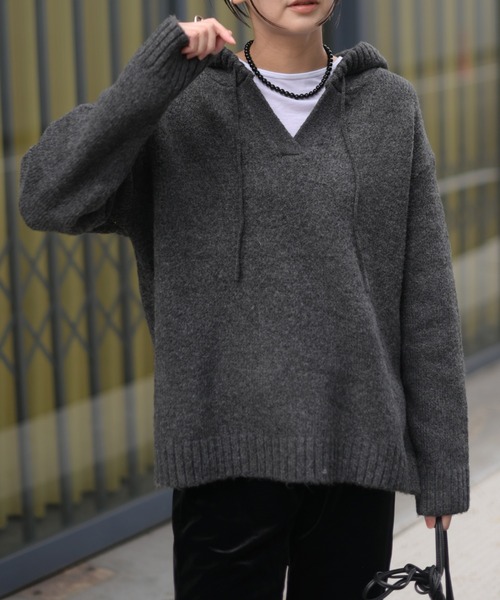 Marient（マリエント）の「フードスキッパーニット（ニット/セーター・レディース・ライトグレー/ダークグレー・FREE）」の5枚目の写真