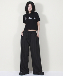 SOLID STRIPE WIDE PANTS BLACK