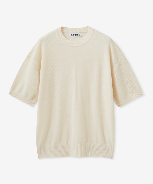 BLOND9(ブロンドナイン)の「マッシュPKラウンドネック半袖ニット_アイボリー(ニット/セーター・メンズ・アイボリー・LARGE/MEDIUM/SMALL/X-LARGE/X-SMALL)」の1枚目の写真