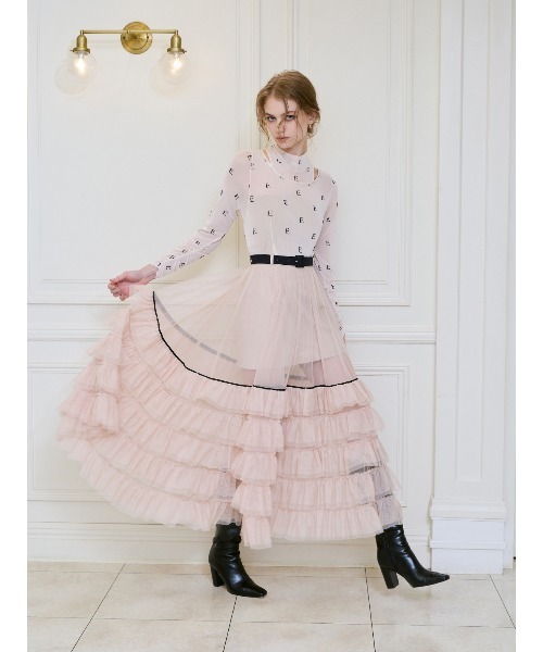 EIMY ISTOIRE（エイミーイストワール）の「チュールティアードレイヤードスカート（スカート・レディース・ホワイト/ピンクベージュ/ブラック・38/36/34）」の3枚目の写真